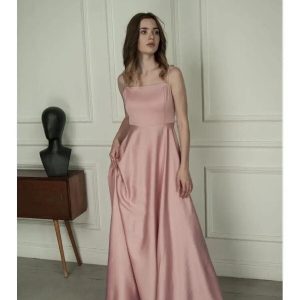 Pink Silk Maxi Dress Elegant A Line Satin